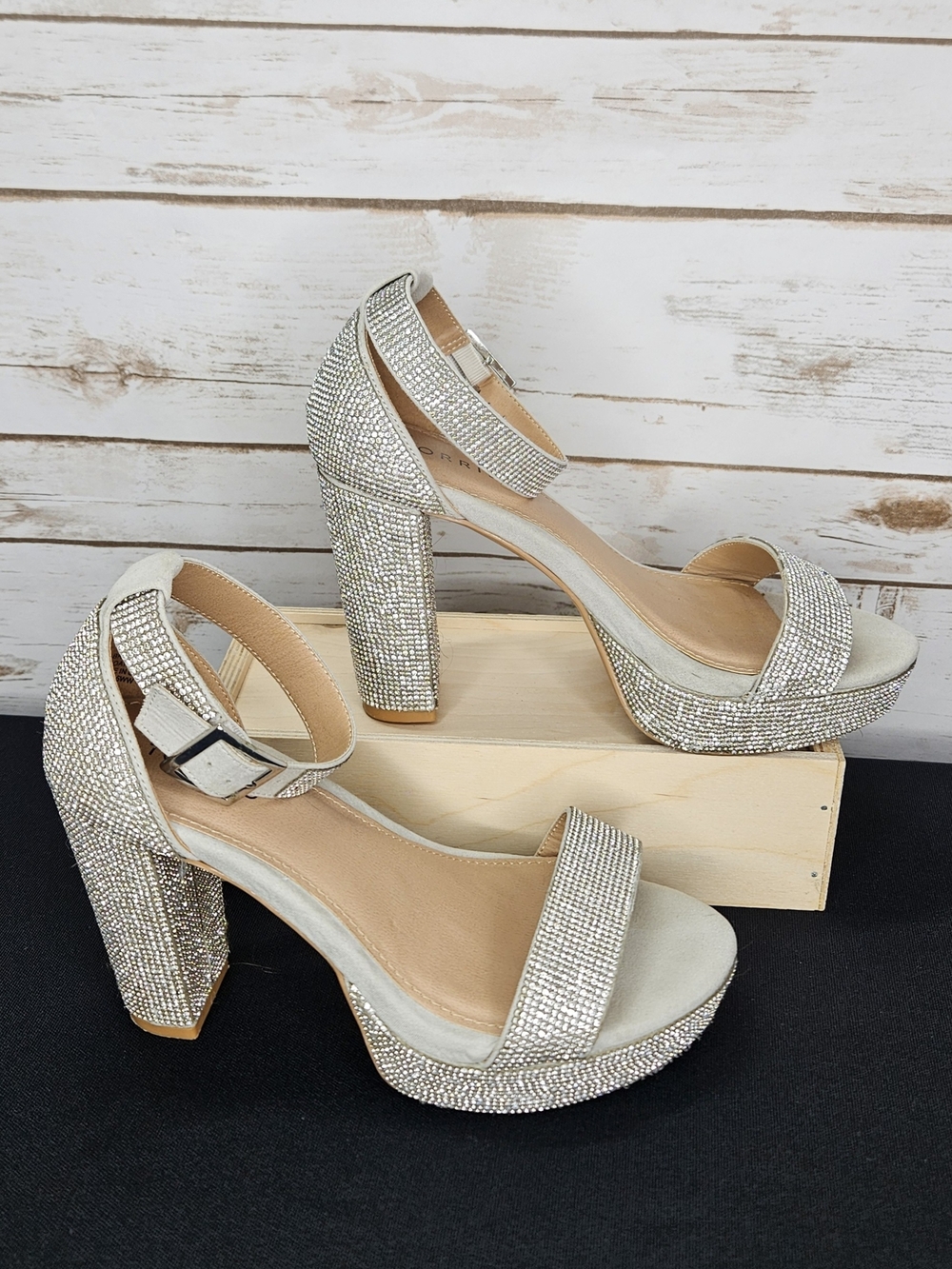 torrid Silver Rhinestone Platform Block Heel Sandals